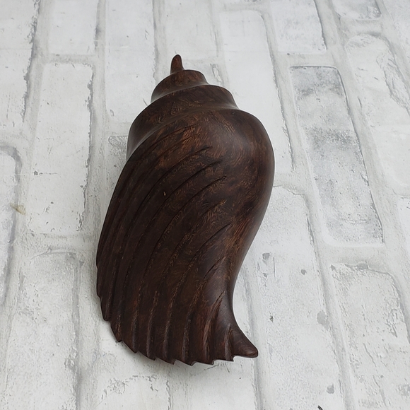 Carved Indian Ironwood Conch Shell Handmade Sculpture - Picture 7 of 11